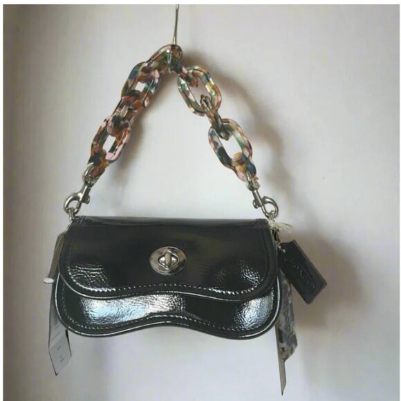 Coach Mini Wavy Dinky Bag Crinkle Patent Coachtopia Black Leather CQ853 - Picture 2 of 14